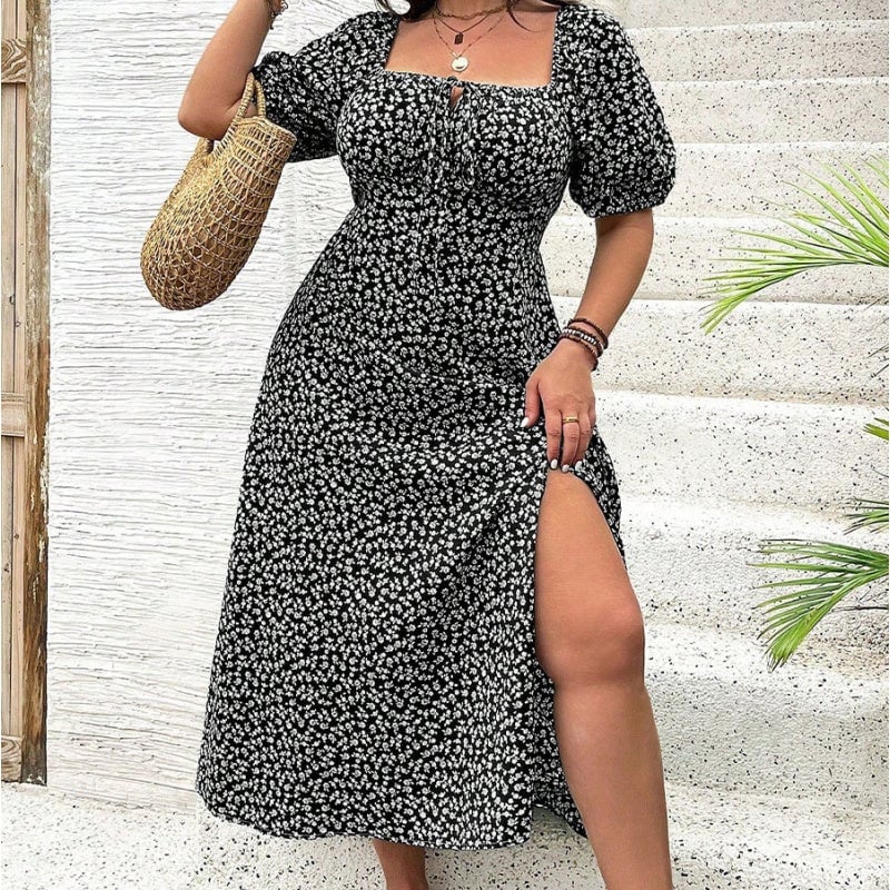 đź’—Plus Size Split Floral Print Boho Maxi Dress