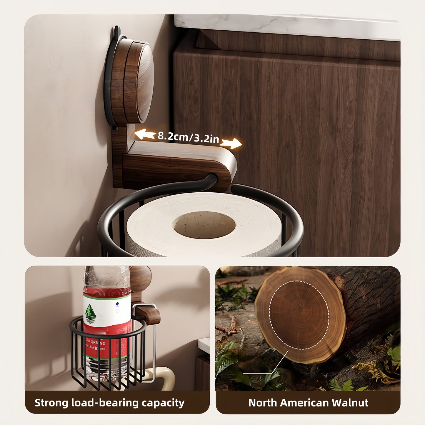 Suction Cup Walnut Paper Towel Holder