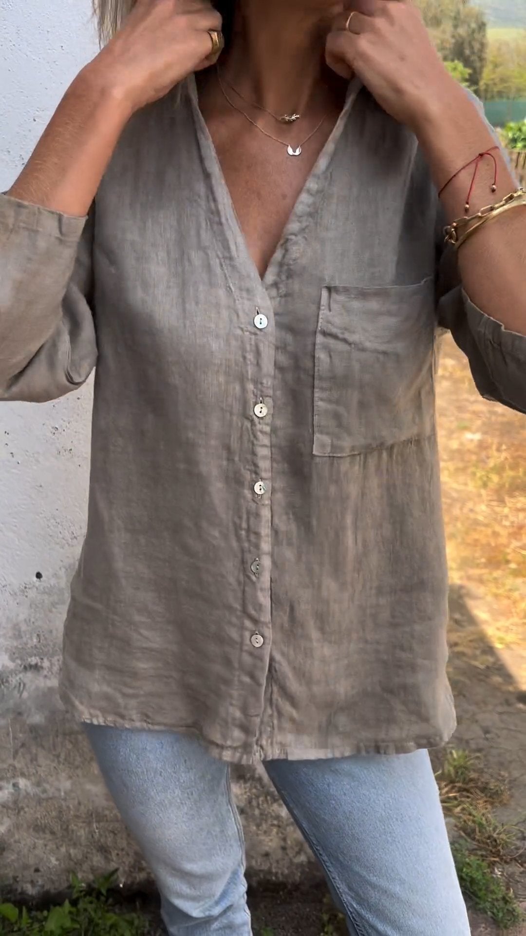 Cotton and Linen Mid-sleeve Lapel Shirt (Buy 2 Free Shipping)-unitmotor™