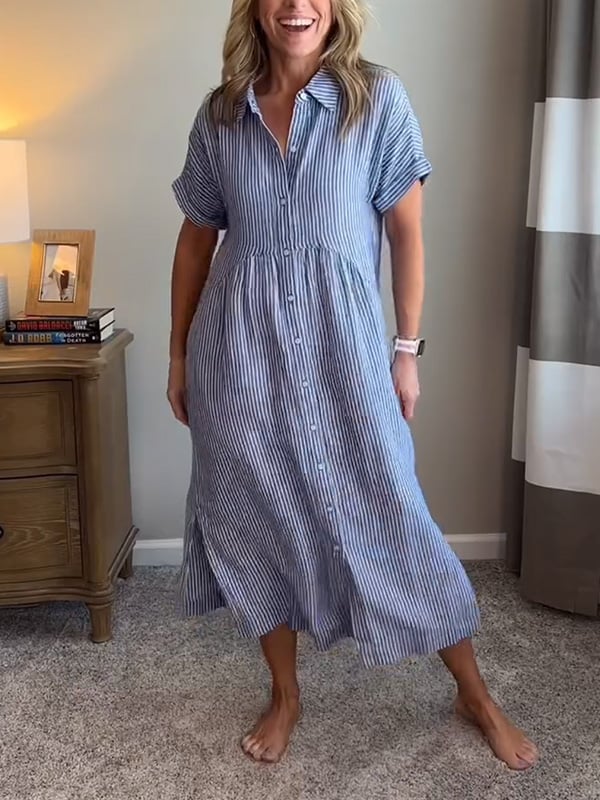 Danica™ | Striped Button-Down Shirt Dress