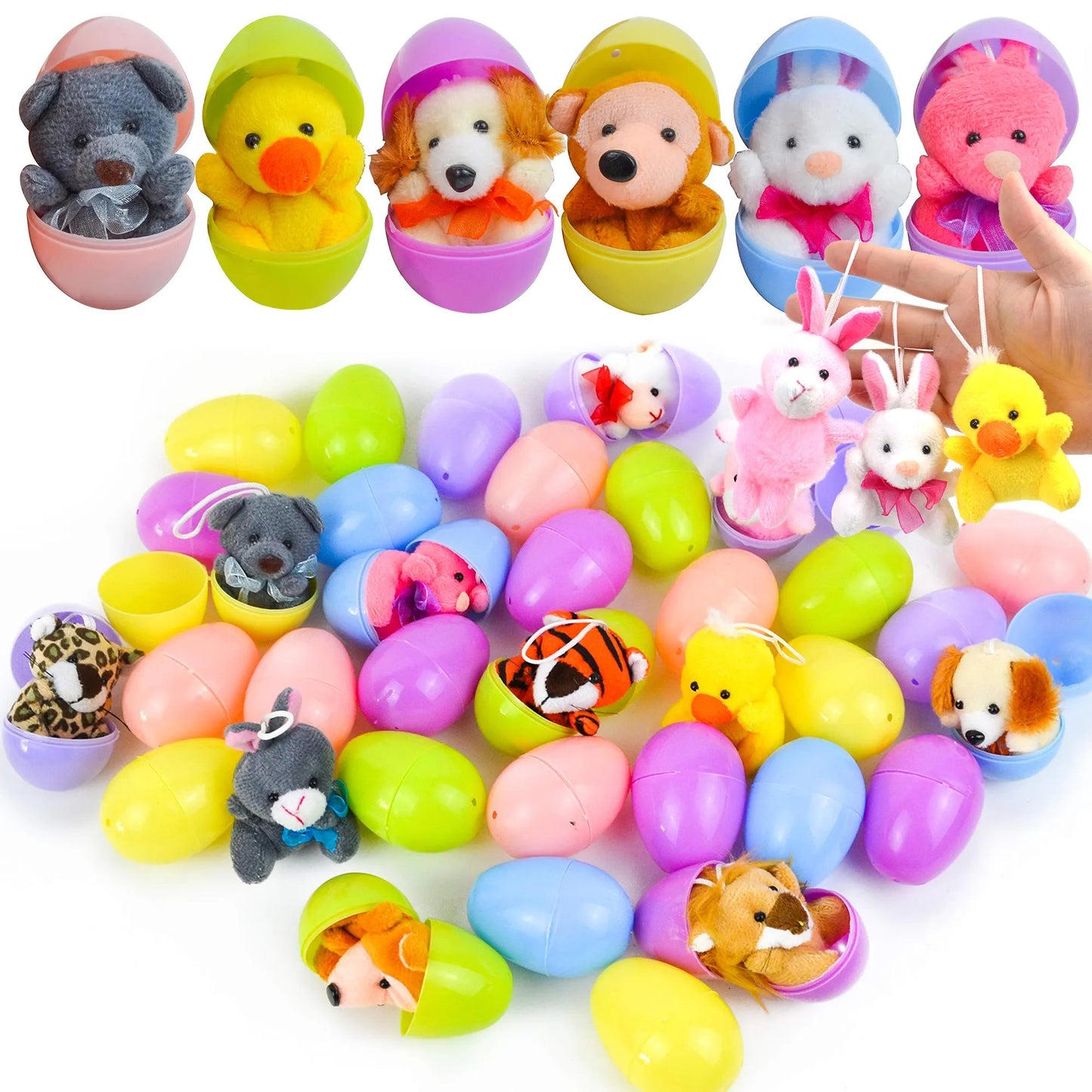 💥12/24/36 Pcs Prefilled Easter Eggs, Filled with Plush Animal Toys