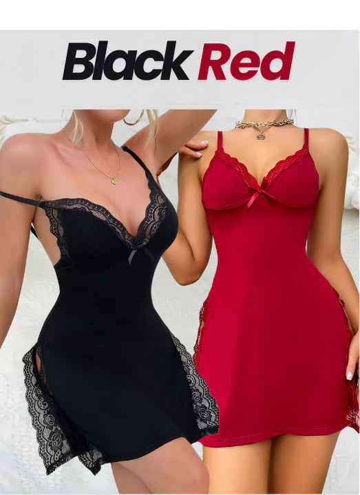 🔥This Week's Specials 49% OFF & Buy 2 Save 25%🔥Lace Trim Slit Bowknot Decor Sleep Dress🎉