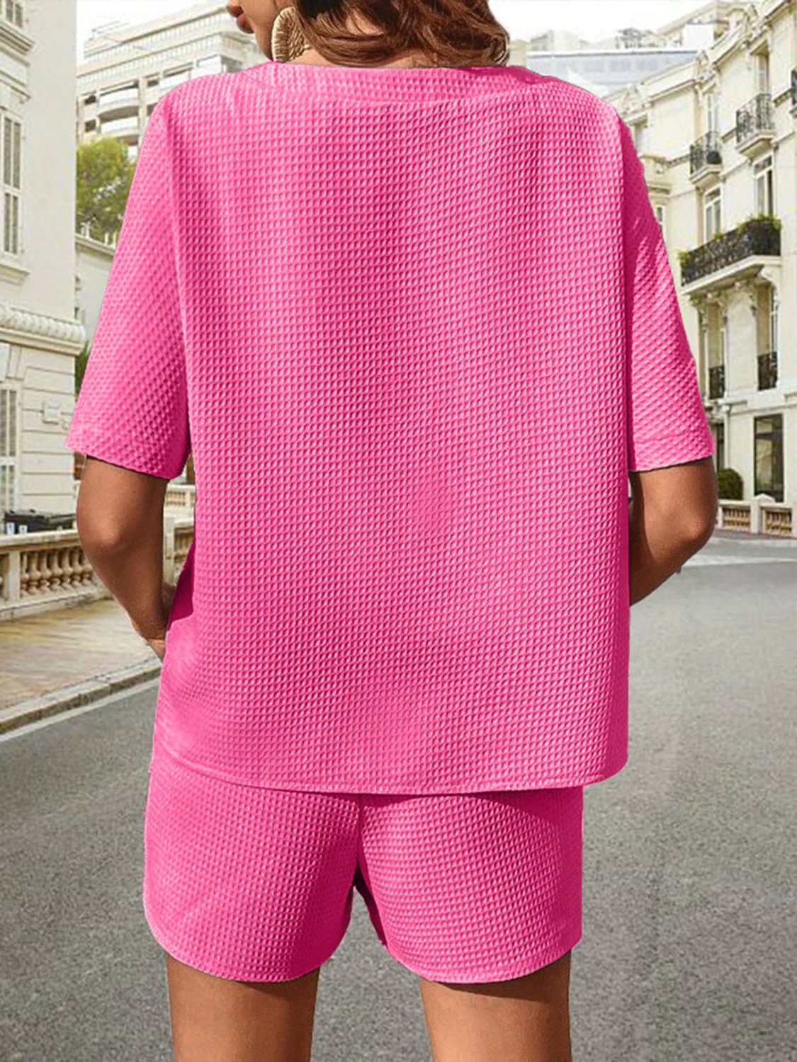 🔥Waffle-Knit Half Sleeve Top and Shorts Set