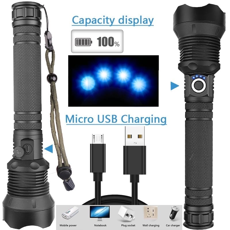 LED Rechargeable Tactical Laser Flashlight 90000 High Lumens-unitmotor™