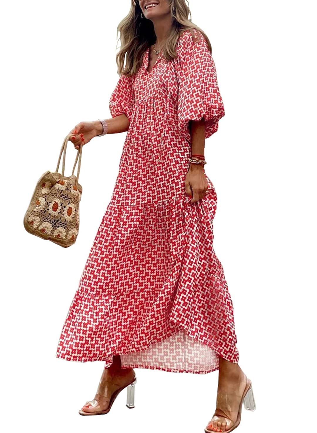 💥Special sale - Women's Puff Sleeve Floral Boho Maxi Dress