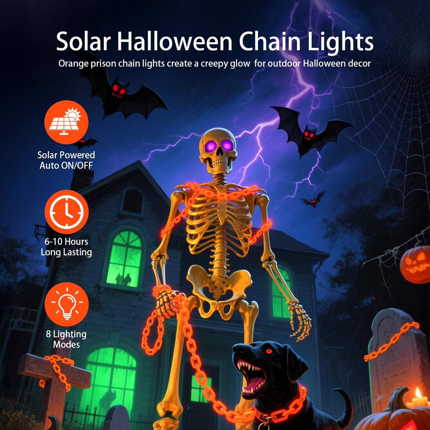 💥ON SALE💥Halloween Chain-Link String Lights, Waterproof✨🕯️