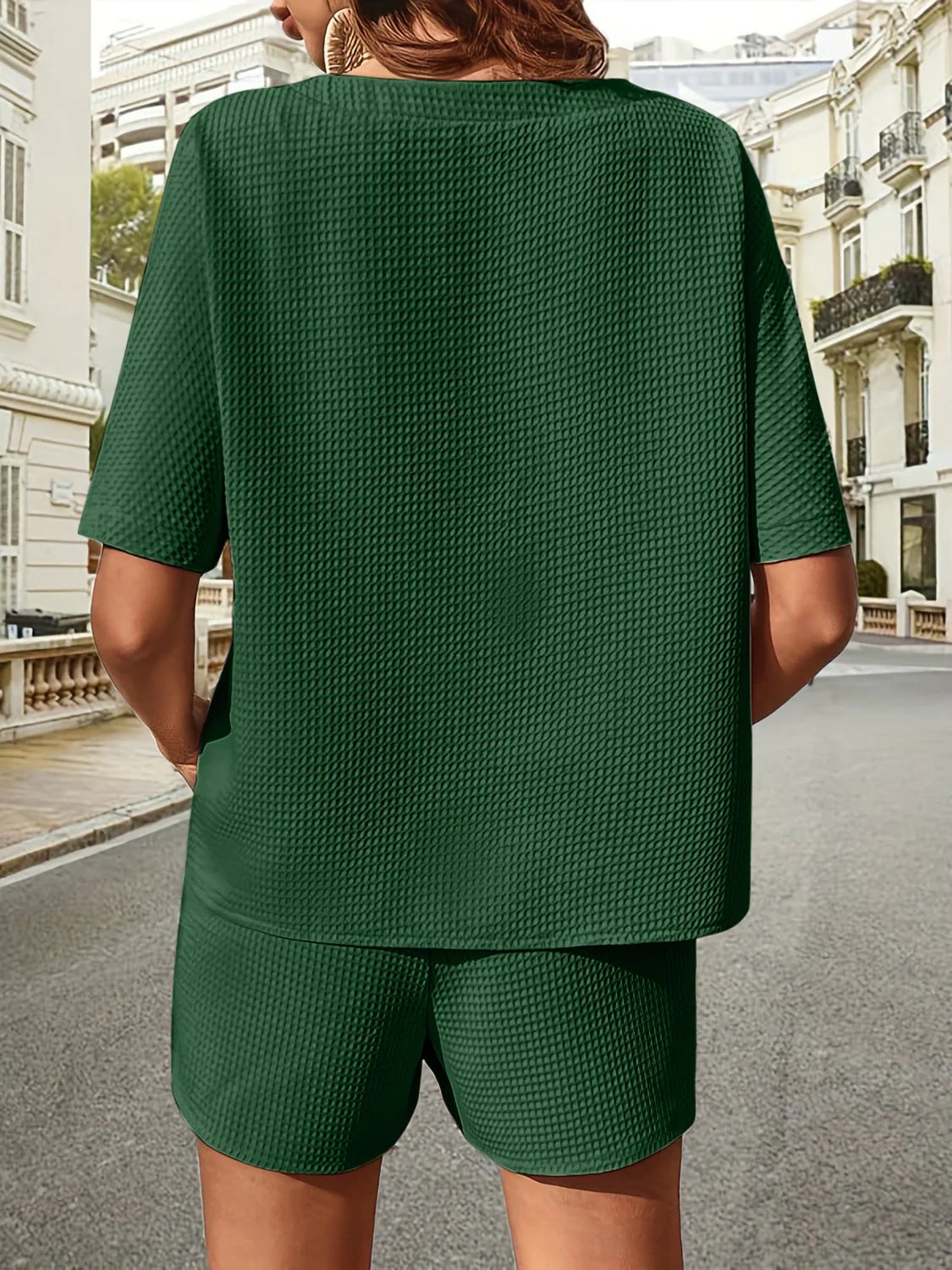 🔥Waffle-Knit Half Sleeve Top and Shorts Set