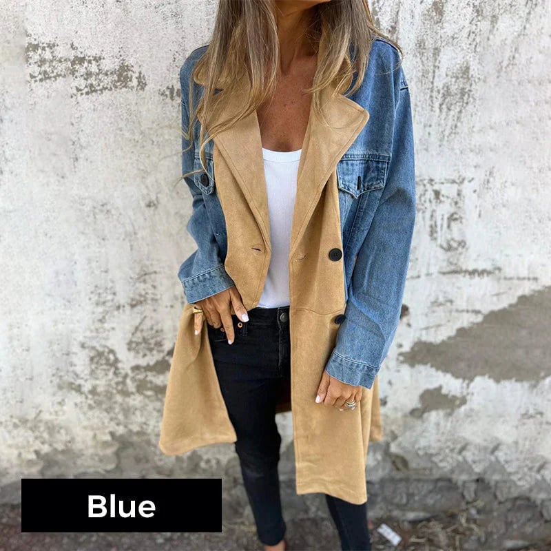 🌸Mid-Length Trench Coat with Denim Jean Stitching