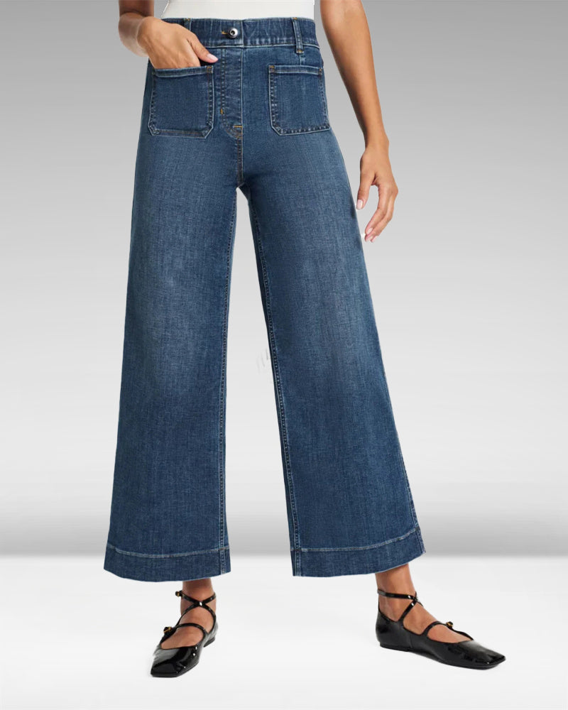 Cropped Wide-Leg Patch Pocket Jeans(Buy 2 Free Shipping)