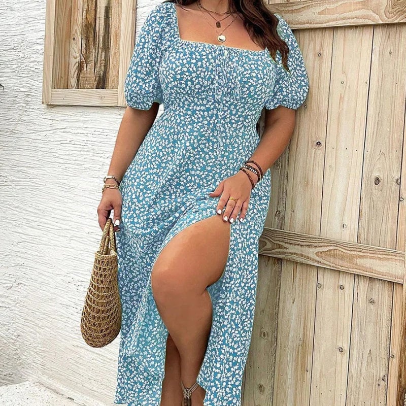 đź’—Plus Size Split Floral Print Boho Maxi Dress