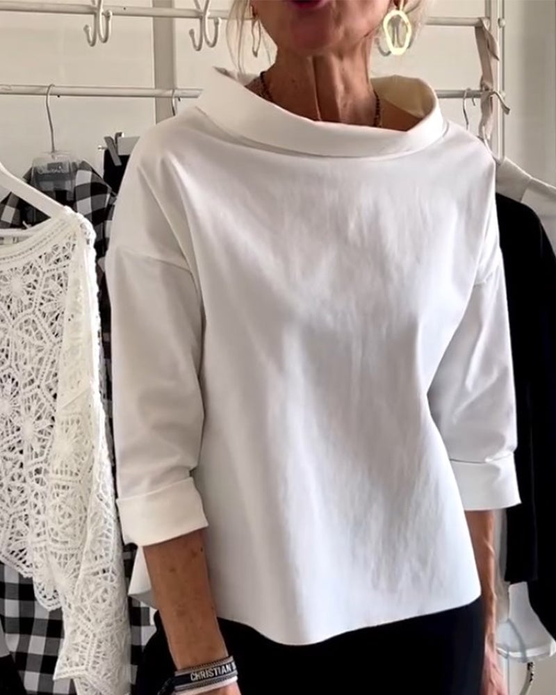 (BUY 2 FREE SHIPPING) Casual Wide Lapel Half Turtleneck Top-unitmotor™