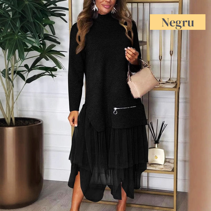 π Two-Piece Set: Long Sleeve Top and Tulle Skirt for Women