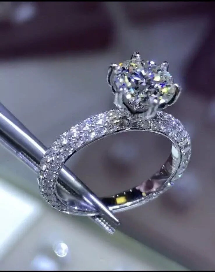 π₯925 Sterling Silver Full Star River Moissan Diamond Ring, Handmade with 266 Moissan Diamonds