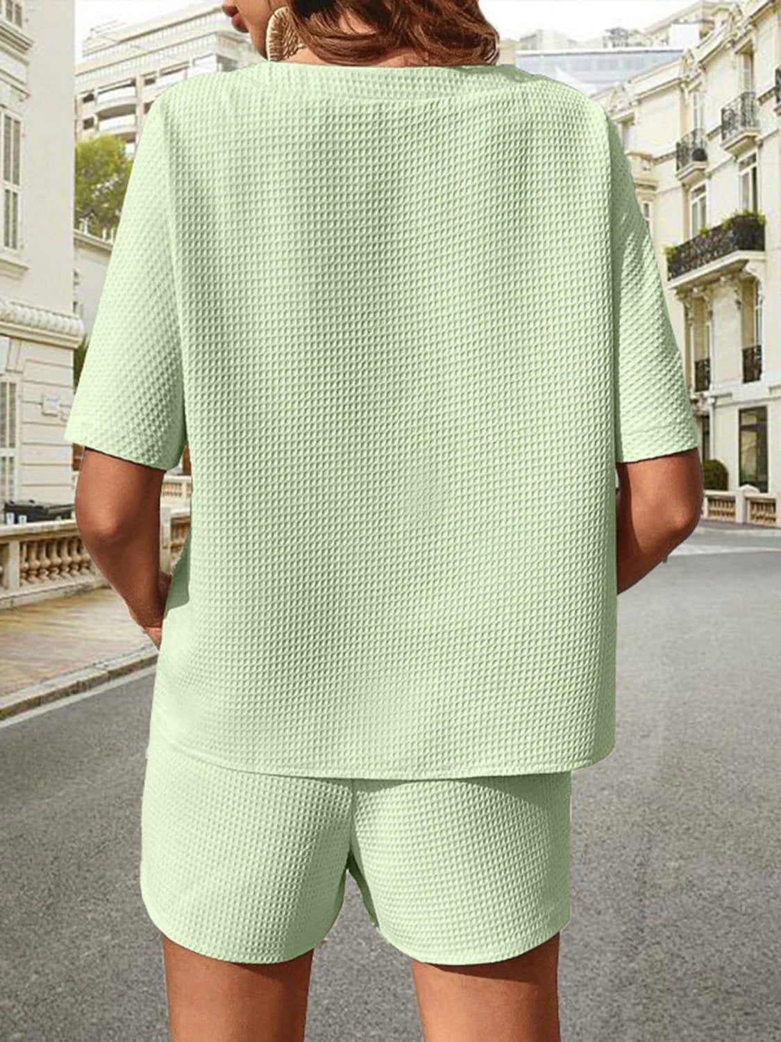 🔥Waffle-Knit Half Sleeve Top and Shorts Set