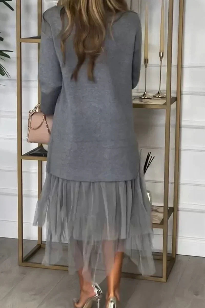 π Two-Piece Set: Long Sleeve Top and Tulle Skirt for Women