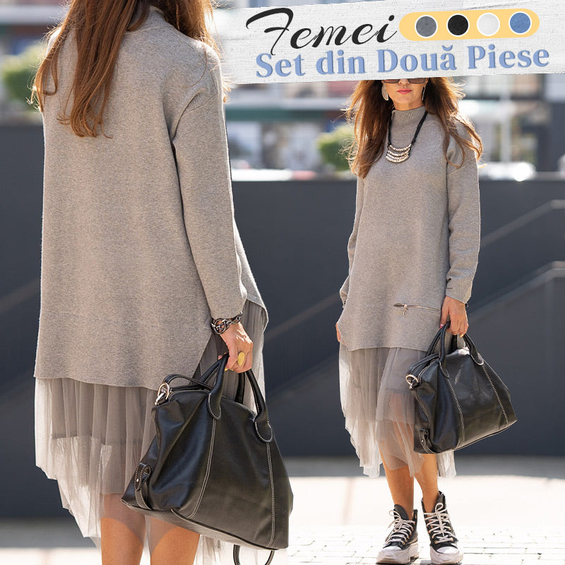 π Two-Piece Set: Long Sleeve Top and Tulle Skirt for Women