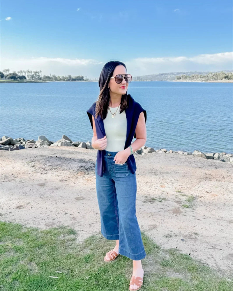 Cropped Wide-Leg Patch Pocket Jeans(Buy 2 Free Shipping)