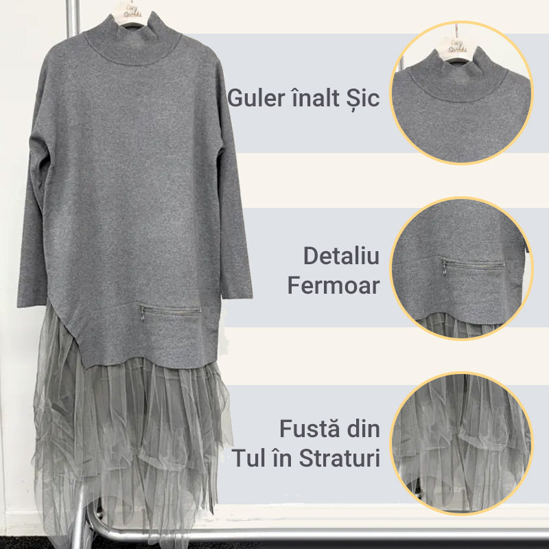 π Two-Piece Set: Long Sleeve Top and Tulle Skirt for Women