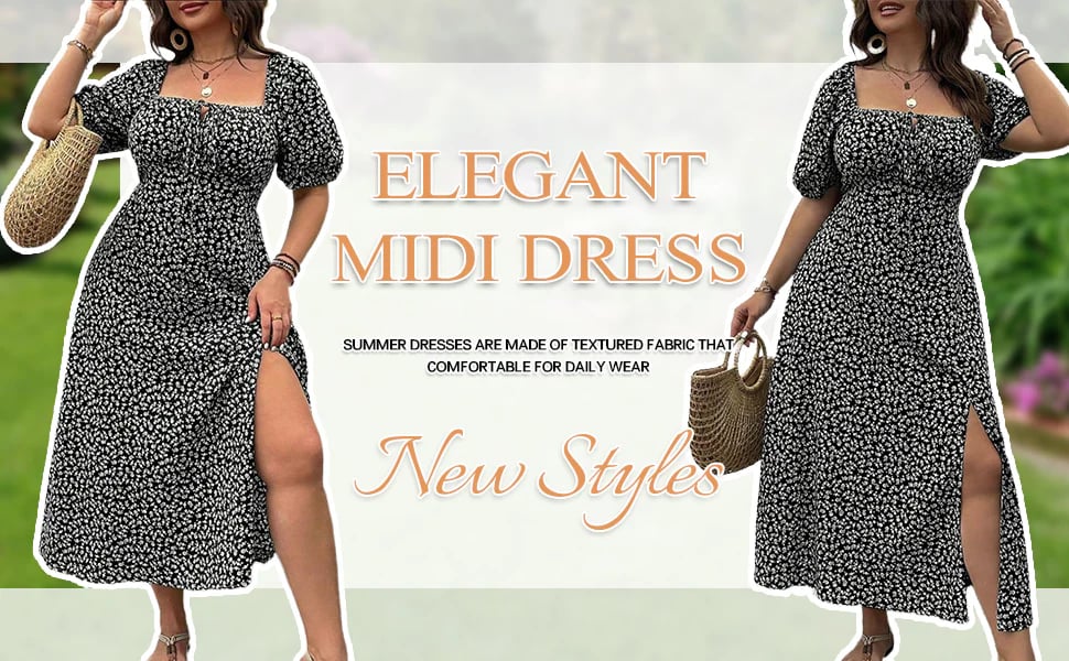 đź’—Plus Size Split Floral Print Boho Maxi Dress