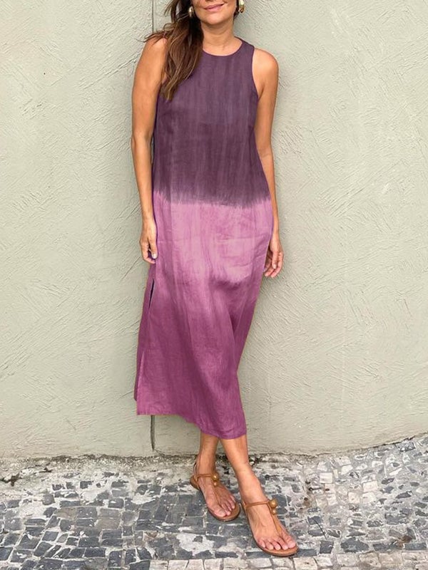 Casual cotton and linen slit gradient tie-dye long dress(buy 2 free shipping)-unitmotor™