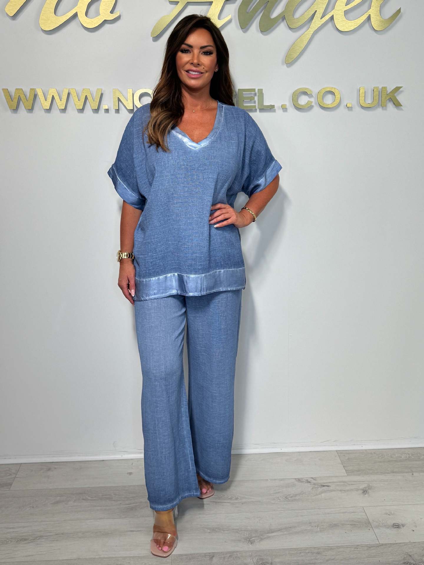 Women's casual, fashionable V-neck suit made of cotton and linen