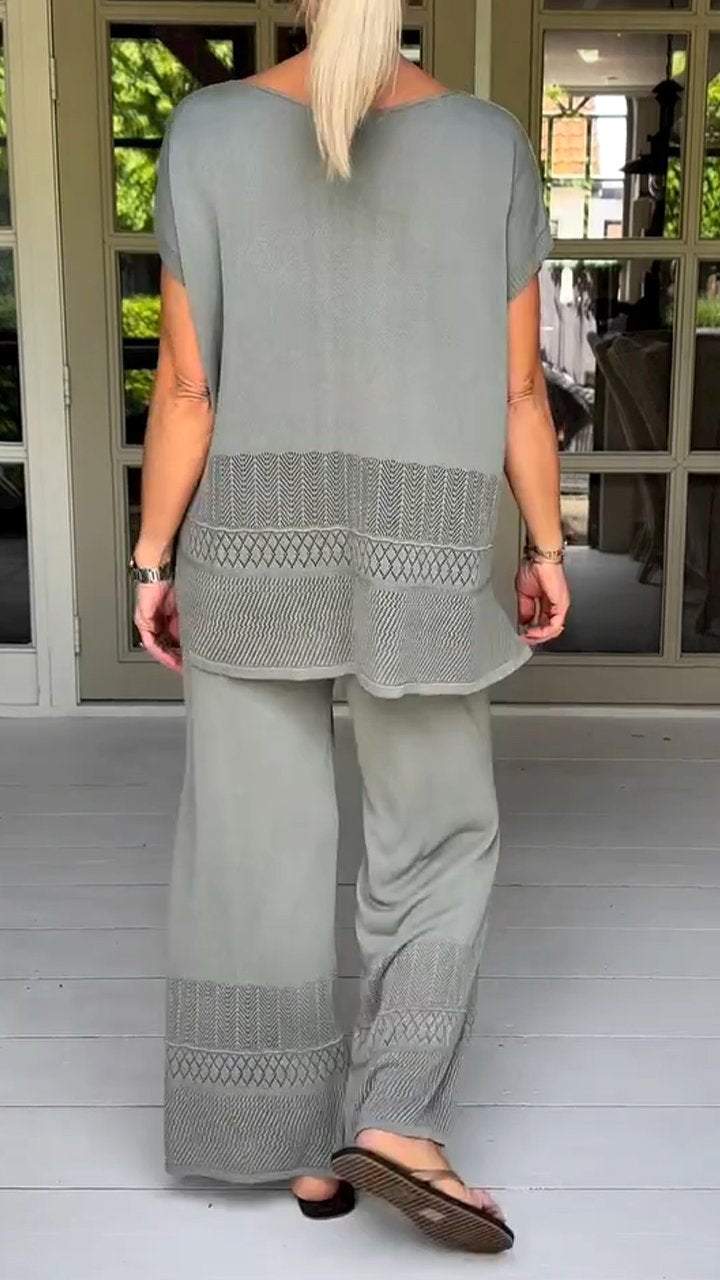 Two-piece Suit with Round Neck, Short Sleeves and Cutout Design-unitmotor™