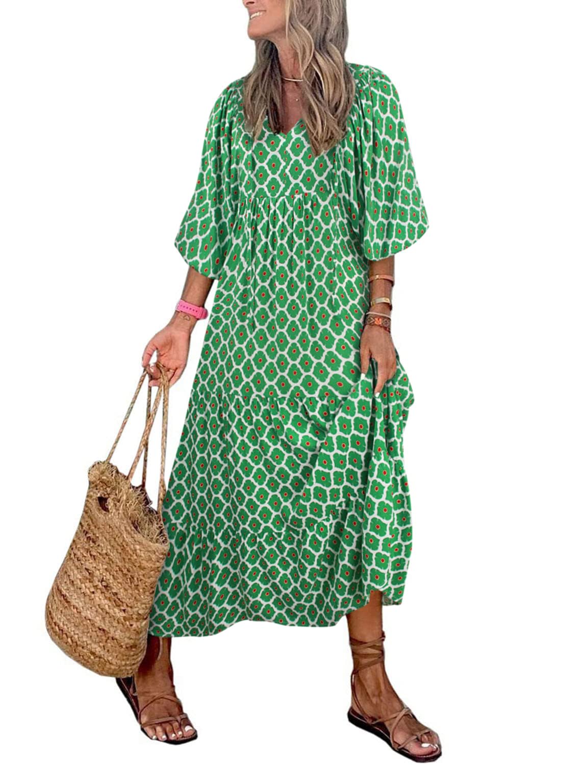 💥Special sale - Women's Puff Sleeve Floral Boho Maxi Dress