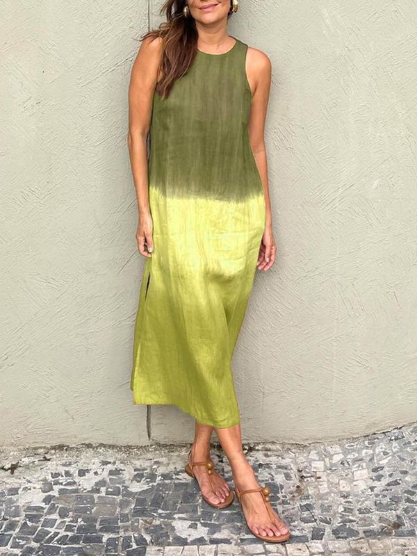 Casual cotton and linen slit gradient tie-dye long dress(buy 2 free shipping)-unitmotor™