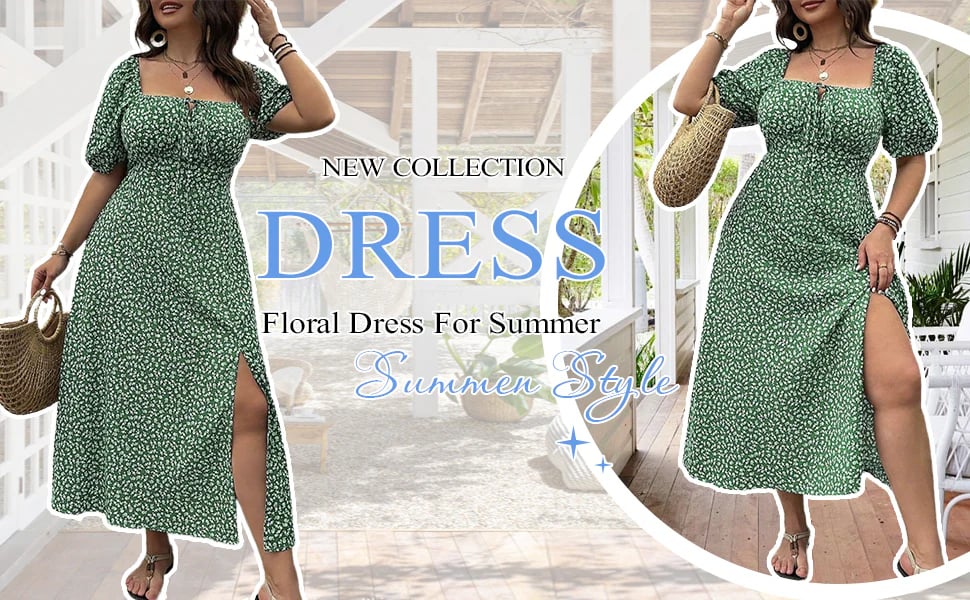 đź’—Plus Size Split Floral Print Boho Maxi Dress