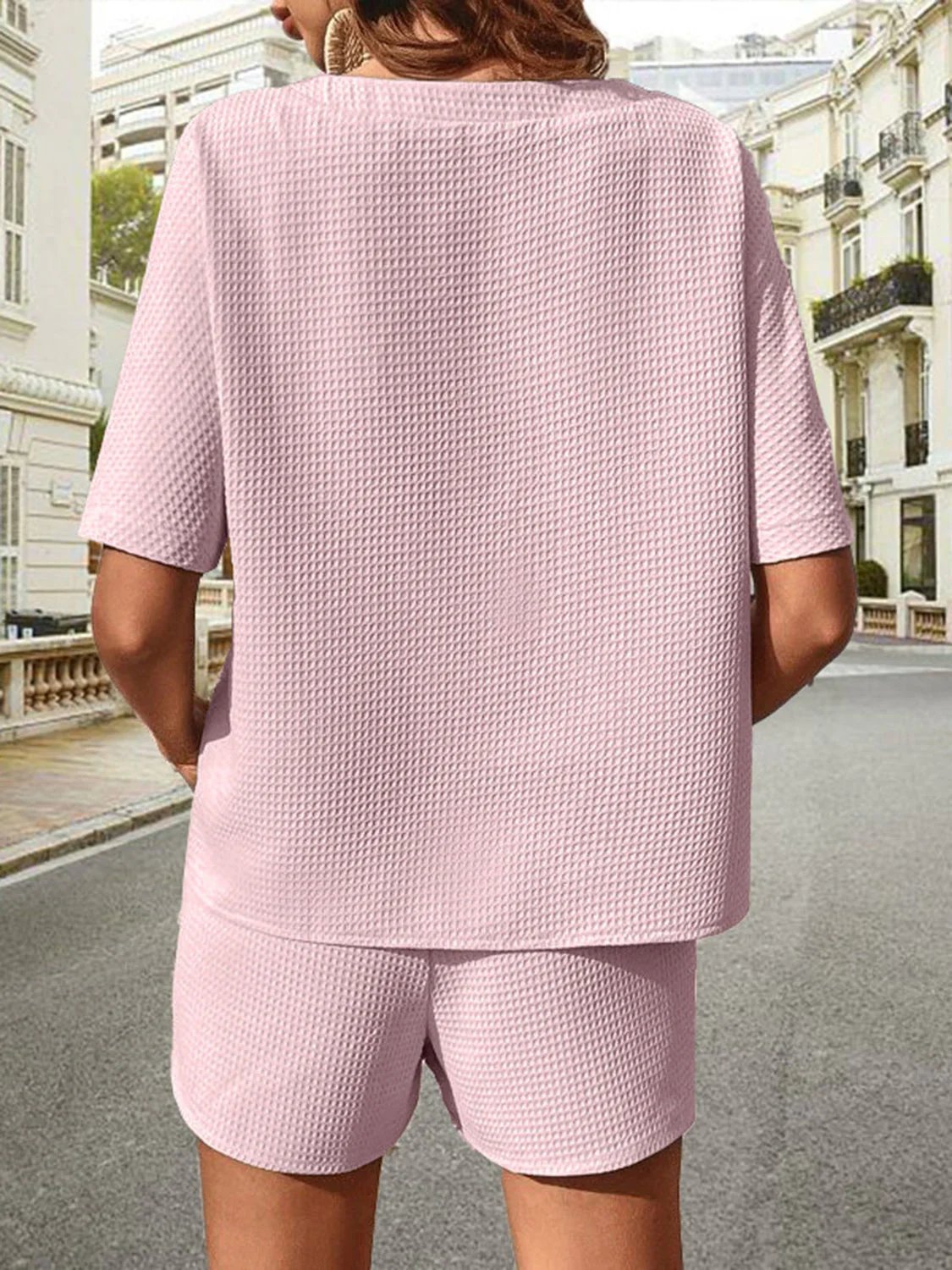 🔥Waffle-Knit Half Sleeve Top and Shorts Set