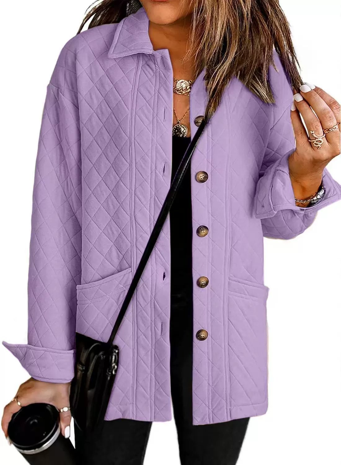 Women's Casual Button Down Long Sleeve Quilted Jackets