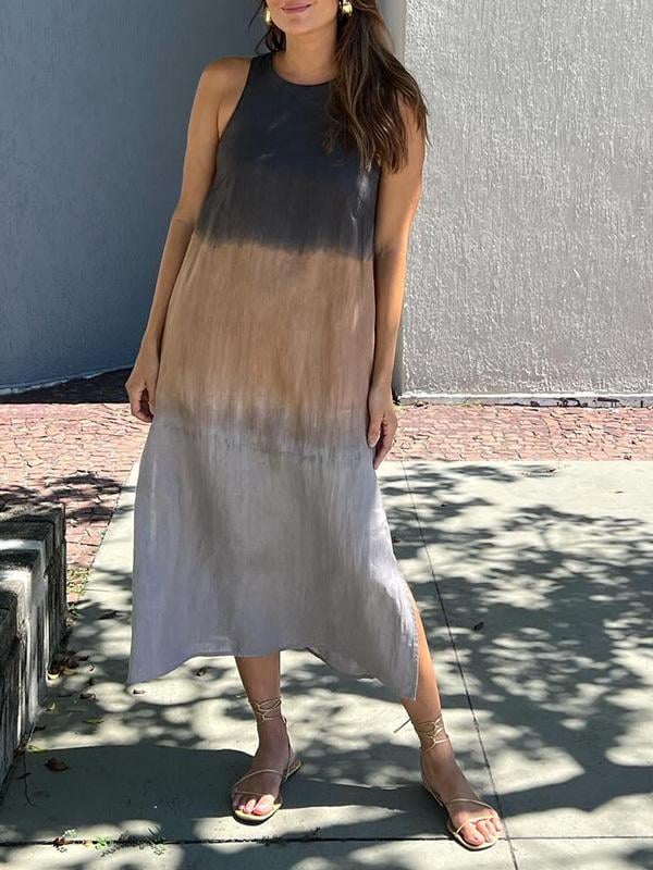 Casual cotton and linen slit gradient tie-dye long dress(buy 2 free shipping)-unitmotor™