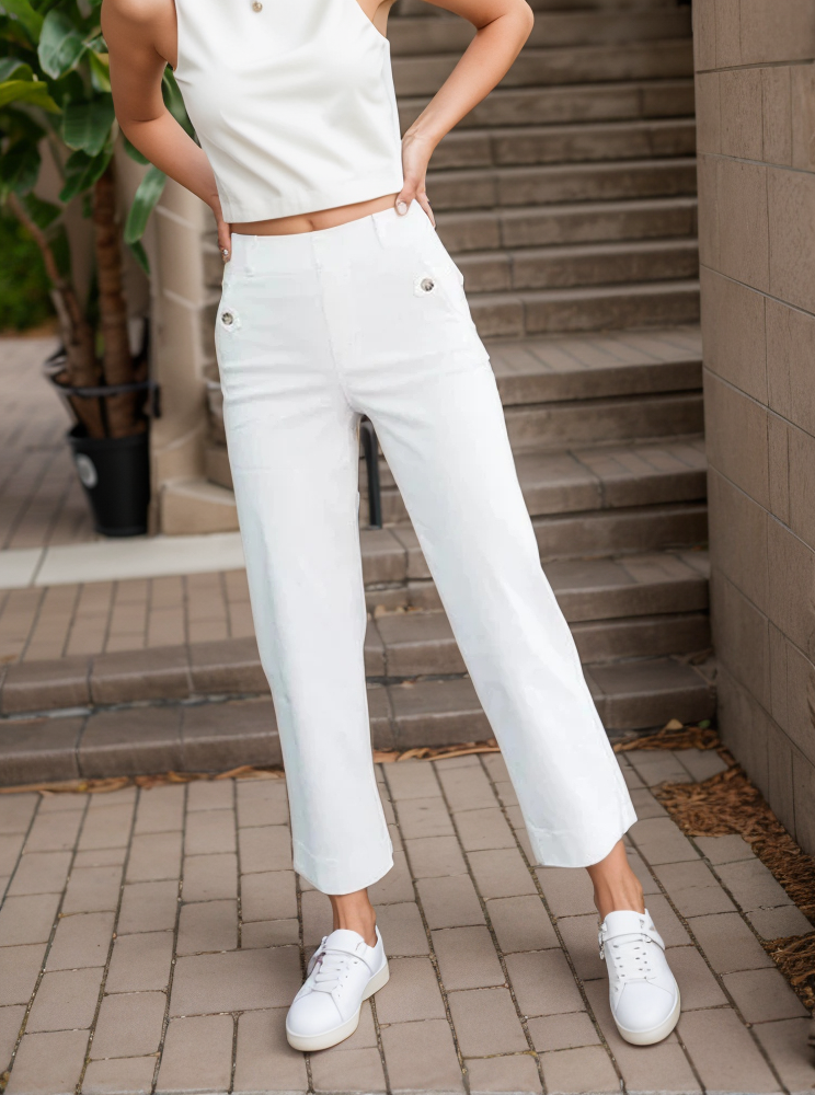 Tummy Control Twill Cropped Wide Leg Pant(Buy 2 Free Shipping)