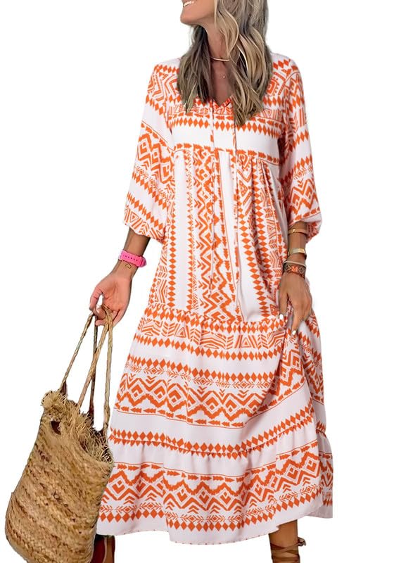 💥Special sale - Women's Puff Sleeve Floral Boho Maxi Dress