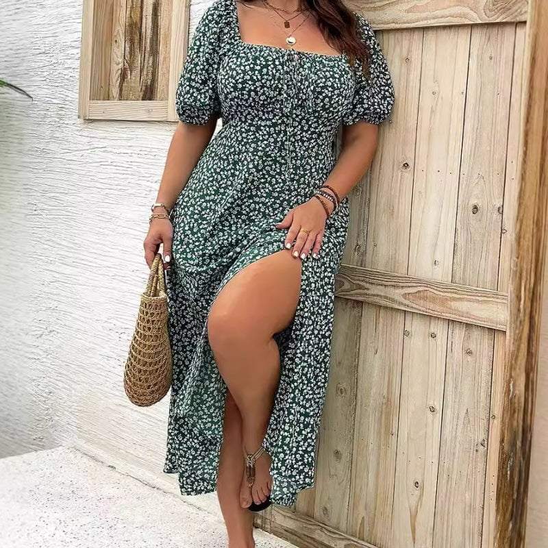 đź’—Plus Size Split Floral Print Boho Maxi Dress