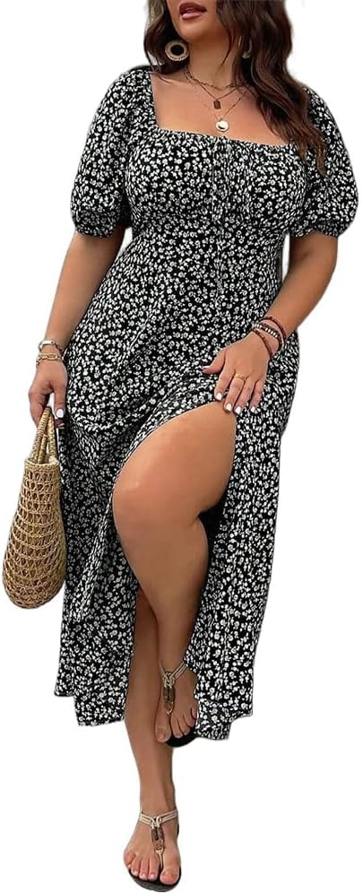 đź’—Plus Size Split Floral Print Boho Maxi Dress