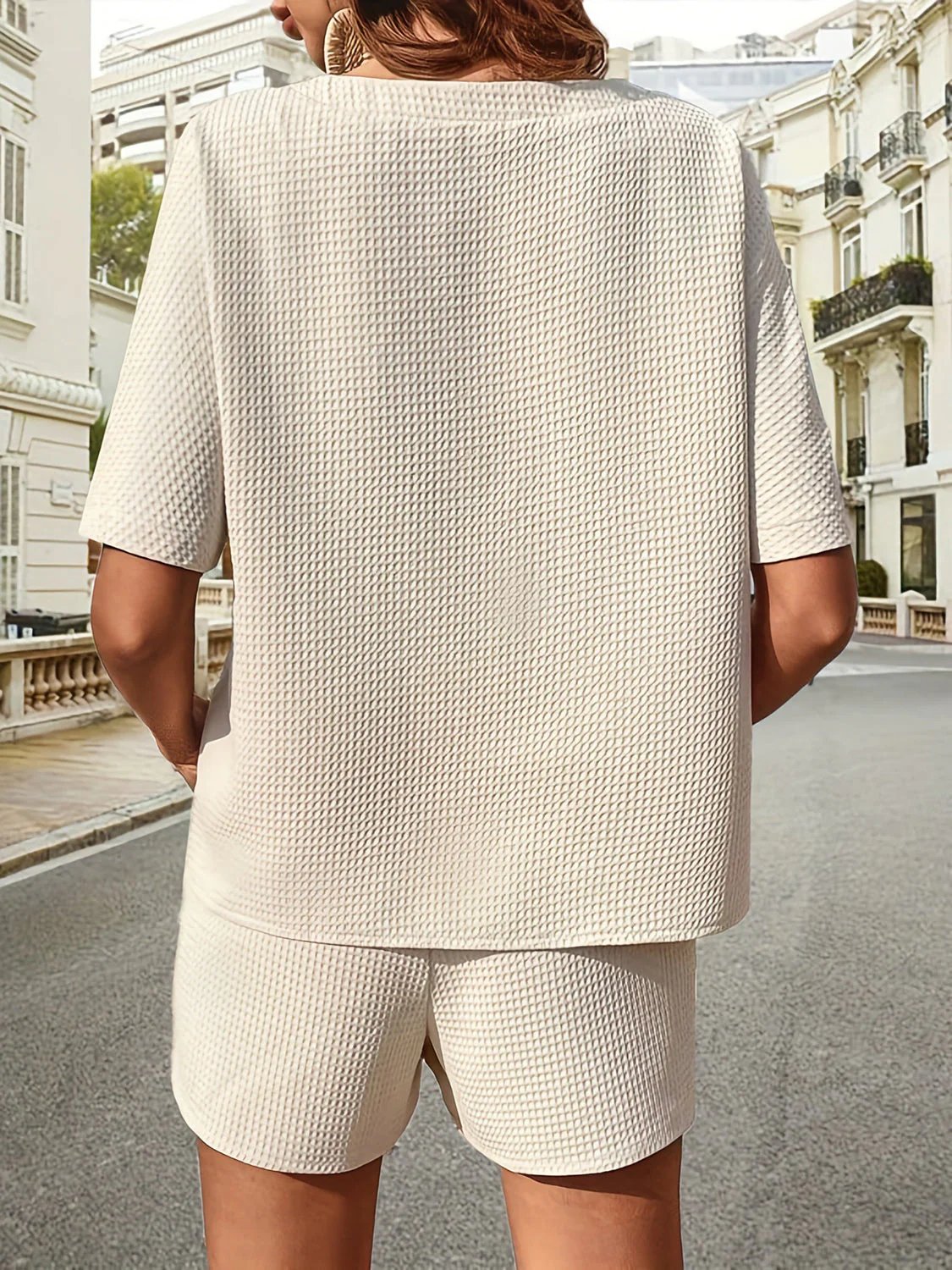 🔥Waffle-Knit Half Sleeve Top and Shorts Set