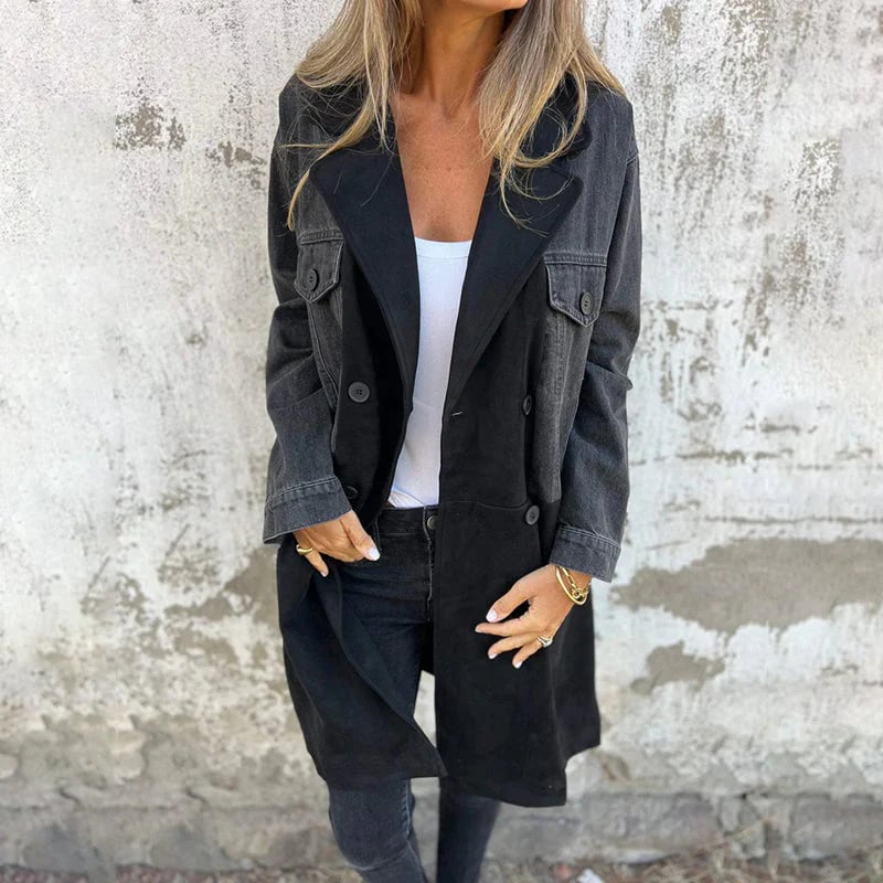 🌸Mid-Length Trench Coat with Denim Jean Stitching