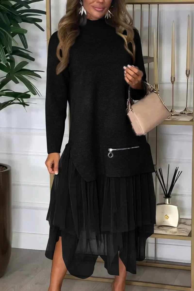 π Two-Piece Set: Long Sleeve Top and Tulle Skirt for Women