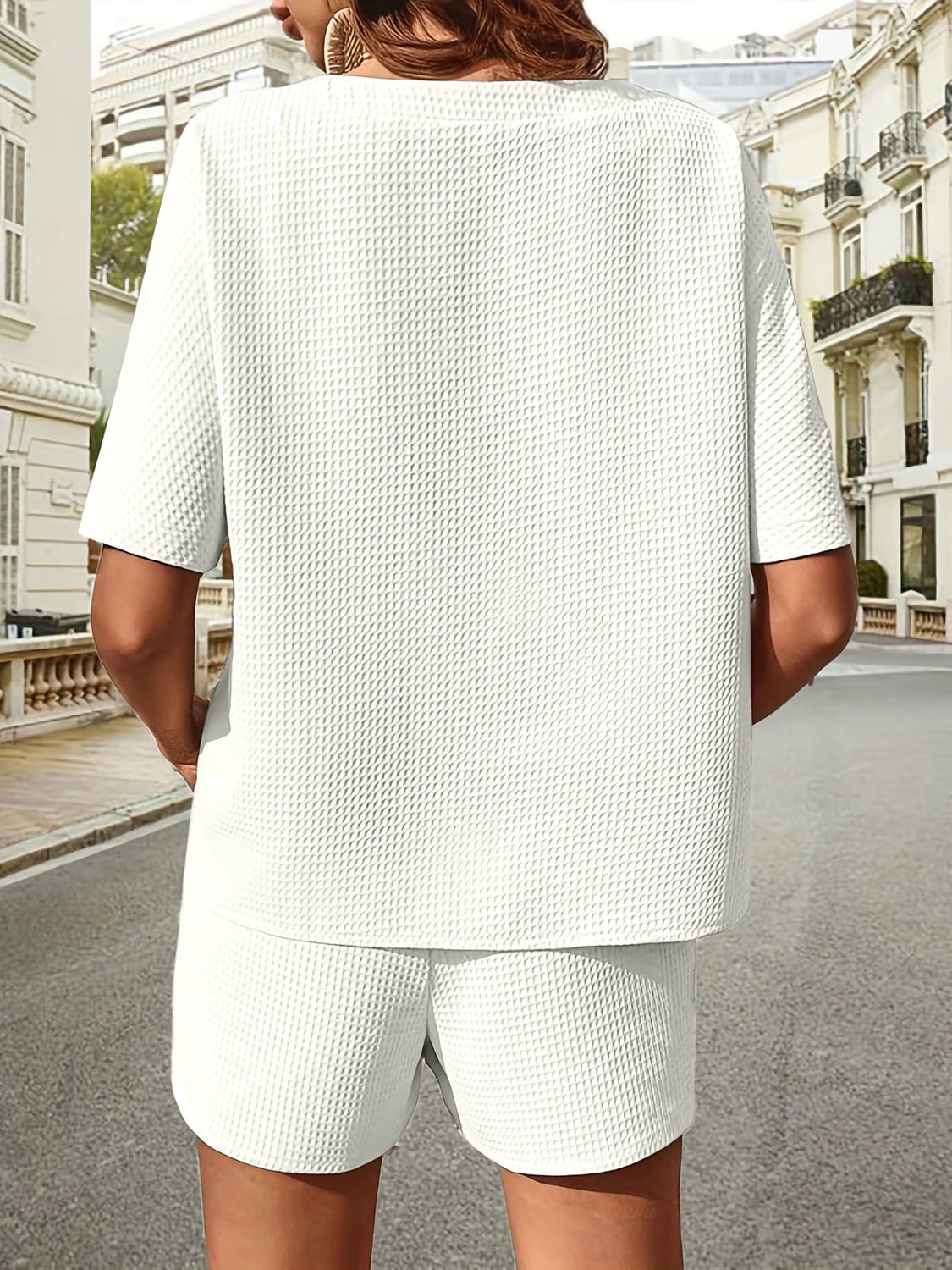🔥Waffle-Knit Half Sleeve Top and Shorts Set