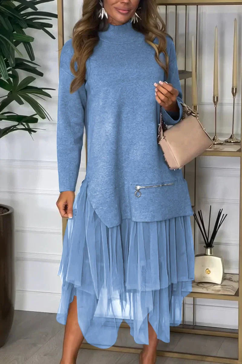 π Two-Piece Set: Long Sleeve Top and Tulle Skirt for Women