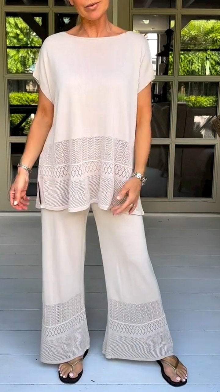 Two-piece Suit with Round Neck, Short Sleeves and Cutout Design-unitmotor™