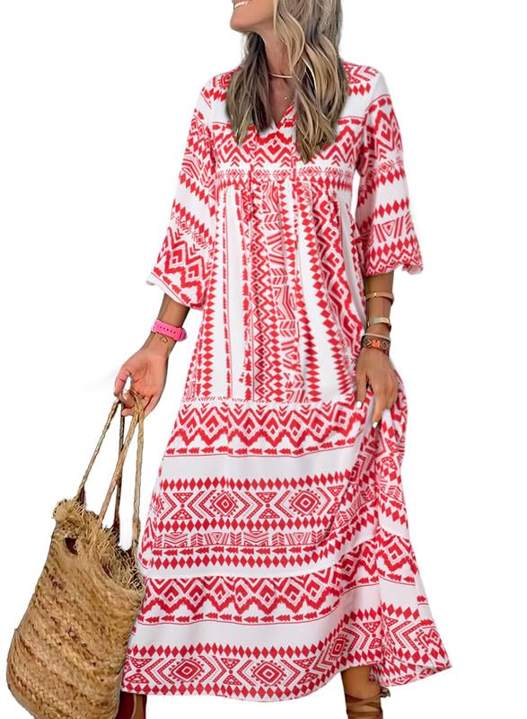 💥Special sale - Women's Puff Sleeve Floral Boho Maxi Dress