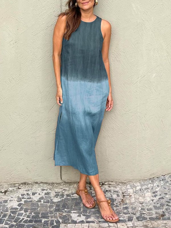 Casual cotton and linen slit gradient tie-dye long dress(buy 2 free shipping)-unitmotor™