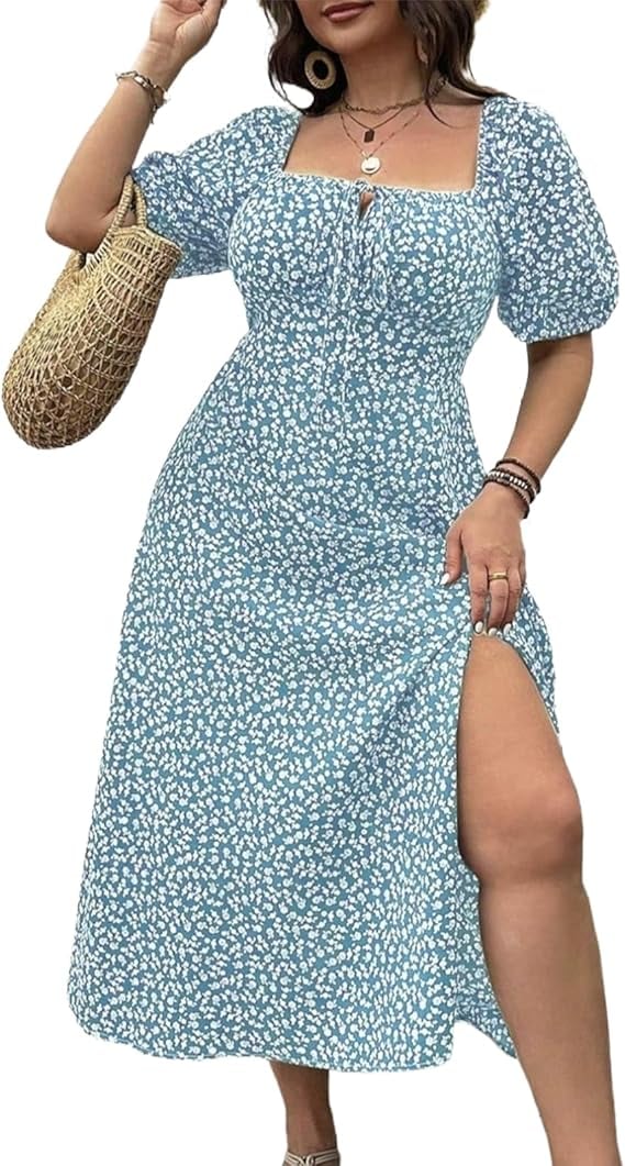đź’—Plus Size Split Floral Print Boho Maxi Dress