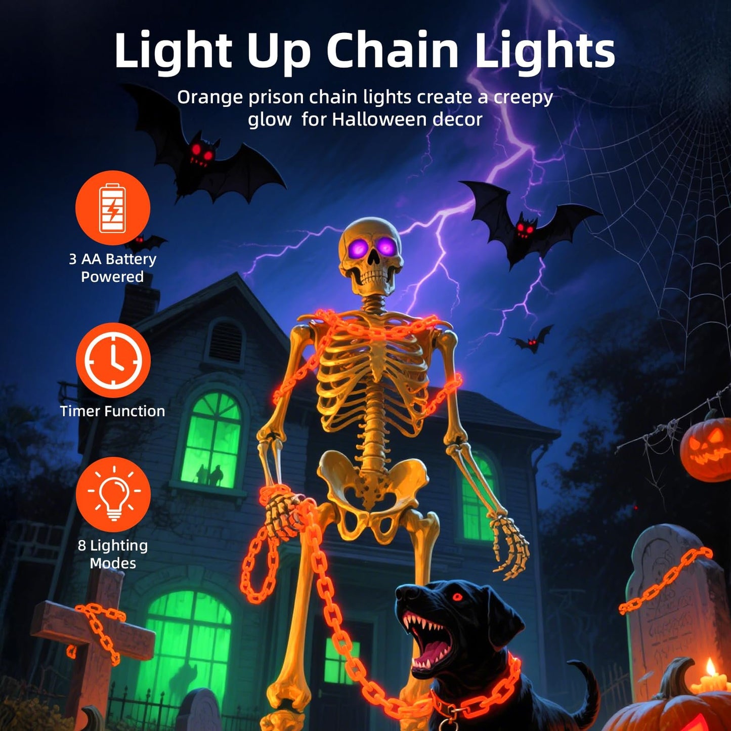 💥ON SALE💥Halloween Chain-Link String Lights, Waterproof✨🕯️