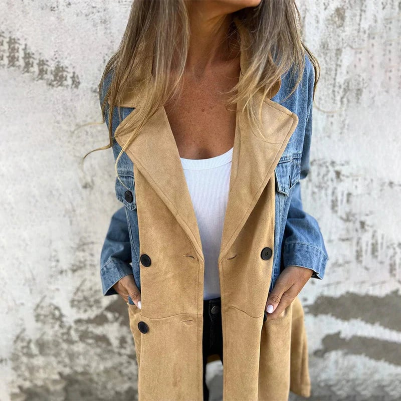 🌸Mid-Length Trench Coat with Denim Jean Stitching