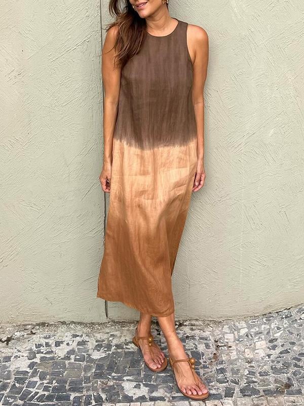 Casual cotton and linen slit gradient tie-dye long dress(buy 2 free shipping)-unitmotor™