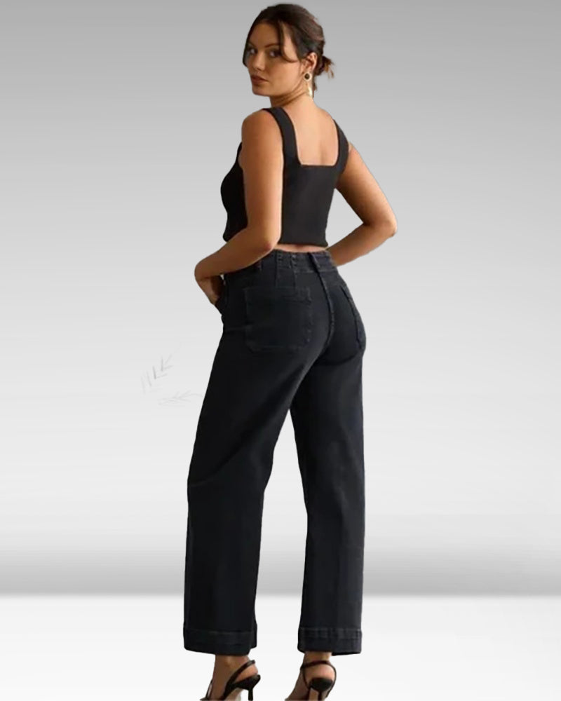 Cropped Wide-Leg Patch Pocket Jeans(Buy 2 Free Shipping)