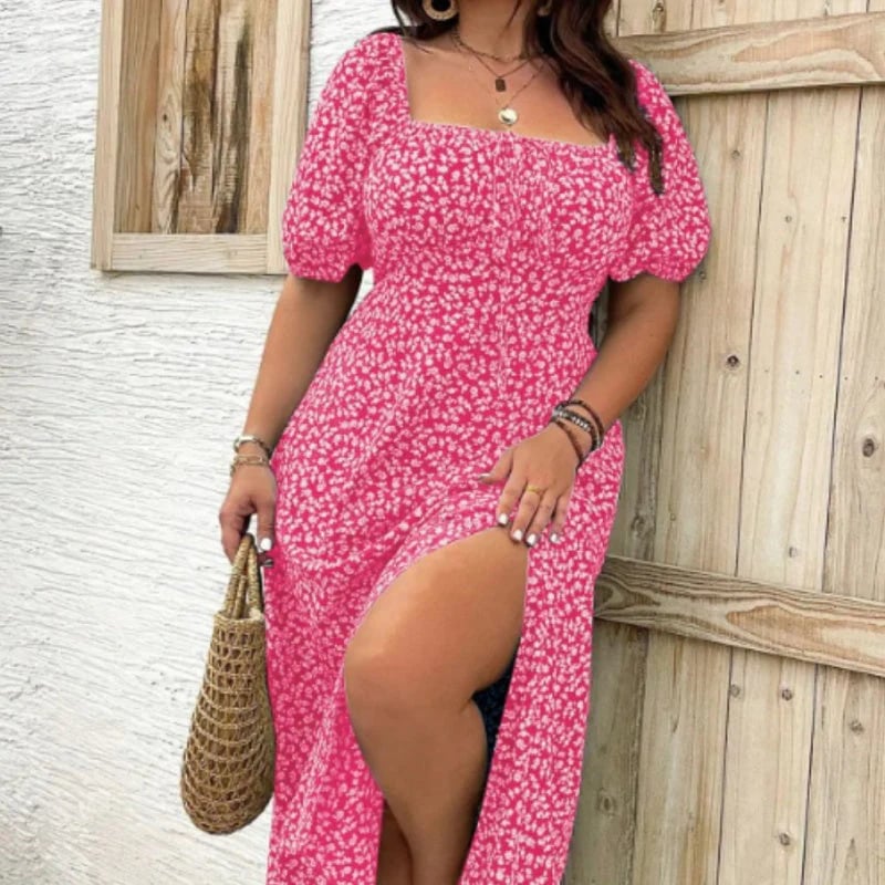 đź’—Plus Size Split Floral Print Boho Maxi Dress